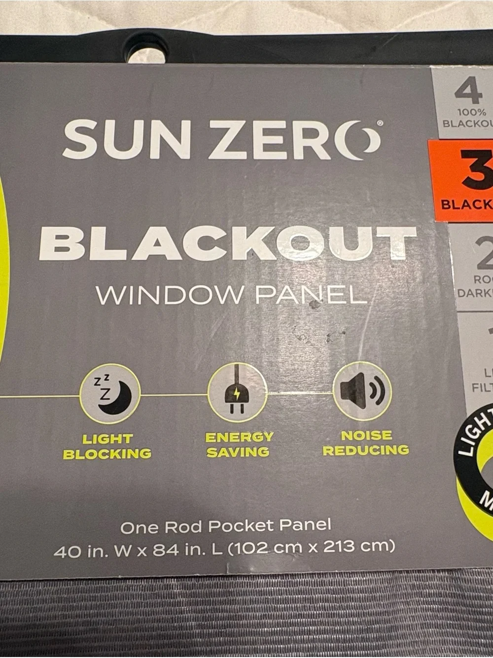 SunZero Blackout Window Panel Curtain Gray 40” W x 84” L